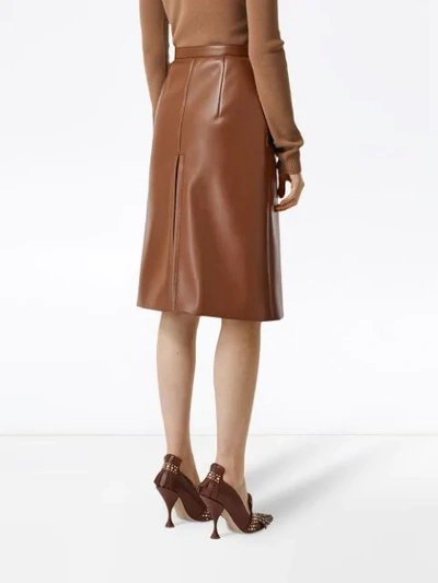 Shop Burberry Box Pleat Detail Faux Leather Skirt In Brown