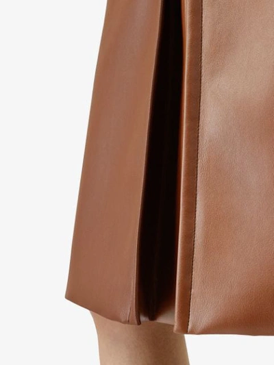 Shop Burberry Box Pleat Detail Faux Leather Skirt In Brown