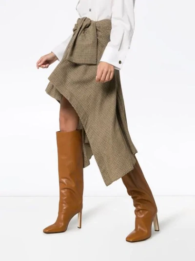 Shop Chloé Asymmetric Tie-waist Check Skirt In Brown
