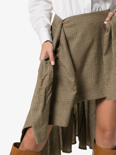 Shop Chloé Asymmetric Tie-waist Check Skirt In Brown