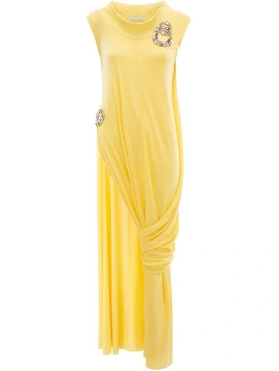 Shop Jw Anderson Crystal Brooches Draped Top In Yellow