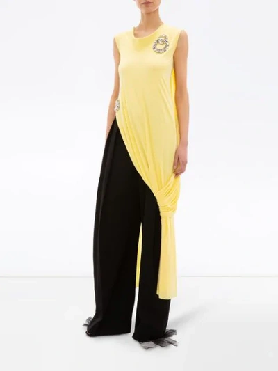 Shop Jw Anderson Crystal Brooches Draped Top In Yellow