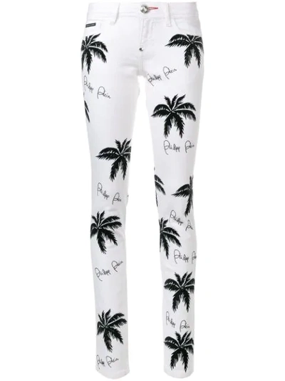 Shop Philipp Plein Palm Tree Print Jeans In White