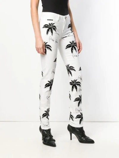 Shop Philipp Plein Palm Tree Print Jeans In White
