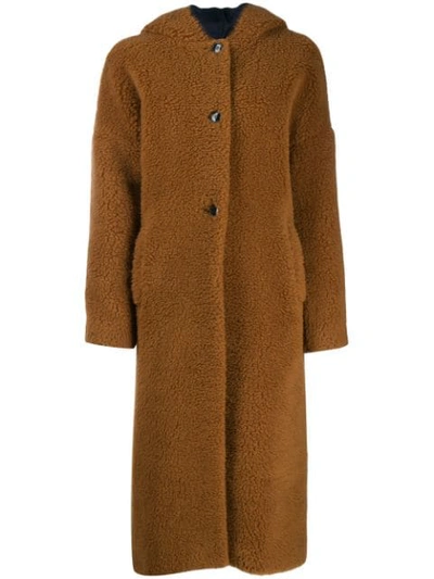 Shop Inès & Maréchal Single-breasted Hooded Coat In Brown