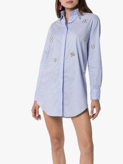 Shop Area Embellished Detail Shirt Dress In Powder Blue