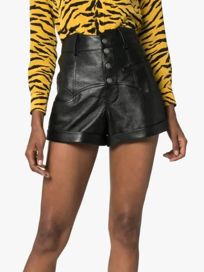 Shop Saint Laurent High-waisted Leather Shorts In Black