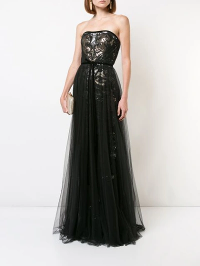 Shop Marchesa Notte Sequined Tulle Gown In Black