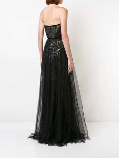Shop Marchesa Notte Sequined Tulle Gown In Black