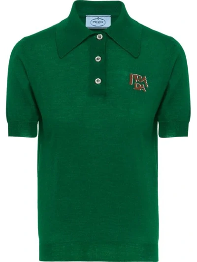Shop Prada Logo Wool Polo Shirt In Green