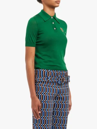 Shop Prada Logo Wool Polo Shirt In Green