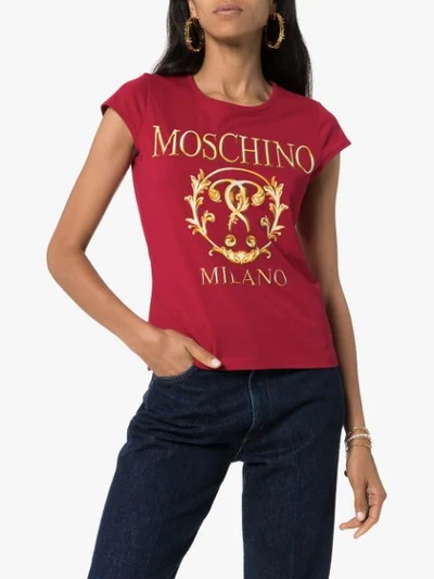 Shop Moschino Cap-sleeve Logo T-shirt In Red