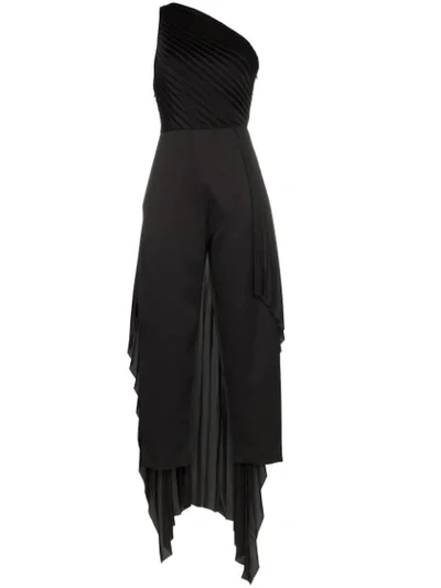 Shop Solace London Winnie One-shoulder Draped Jumpsuit In Black
