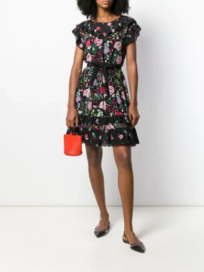 Shop Red Valentino Ruffle Floral Sleeveless Dress In Blue