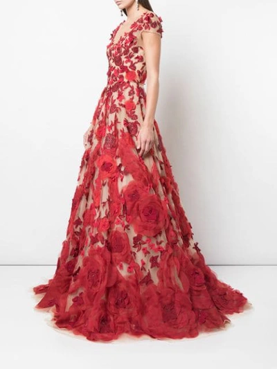 Shop Marchesa Floral Appliqué Gown In Red