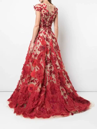 Shop Marchesa Floral Appliqué Gown In Red