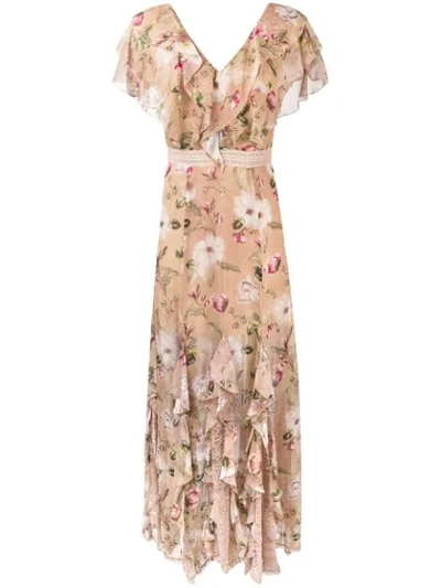 Shop Alice And Olivia Alice+olivia Floral Print Gown - Neutrals