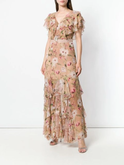 Shop Alice And Olivia Alice+olivia Floral Print Gown - Neutrals