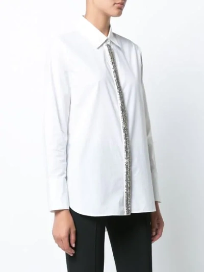 Shop Adam Lippes Cotton Menswear Shirt With Crystal Embroidery In White