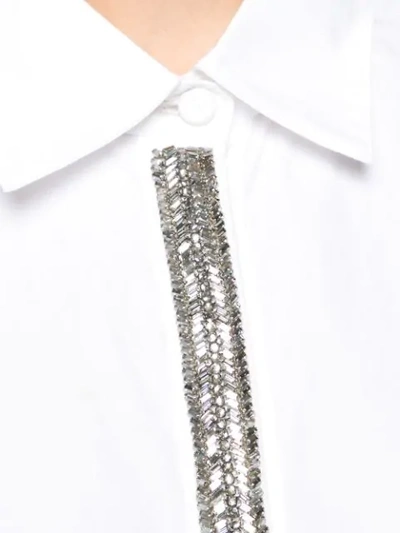 Shop Adam Lippes Cotton Menswear Shirt With Crystal Embroidery In White