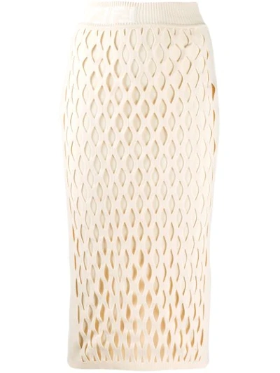 Shop Fendi Ff Motif Detail Pencil Skirt In Neutrals