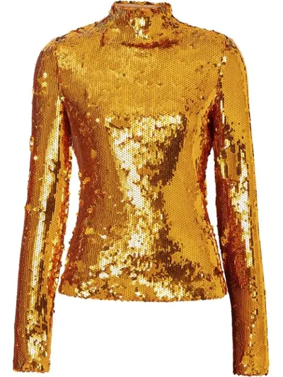 Shop Burberry Sequinned Turtleneck Top In Gold