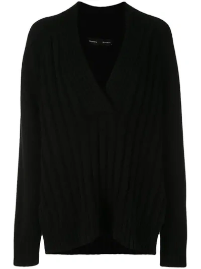 Shop Proenza Schouler Oversized Wool Cashmere V-nneck Knit Top In Black
