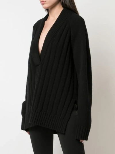 Shop Proenza Schouler Oversized Wool Cashmere V-nneck Knit Top In Black