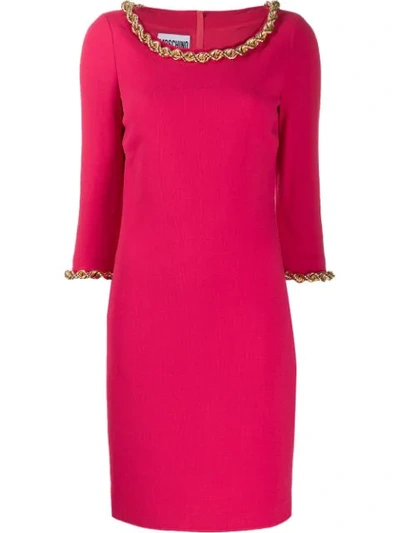 Shop Moschino Chain-trim Knee-length Dress In Pink