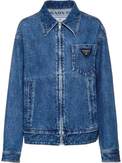Shop Prada Zip-up Denim Jacket In Blue