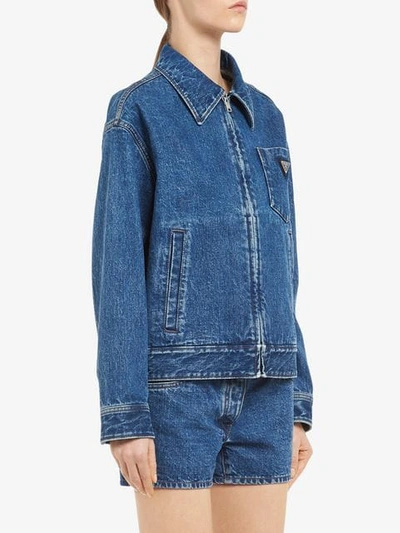 Shop Prada Zip-up Denim Jacket In Blue