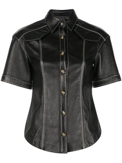 Shop Proenza Schouler Leather Short Sleeve Top In Black