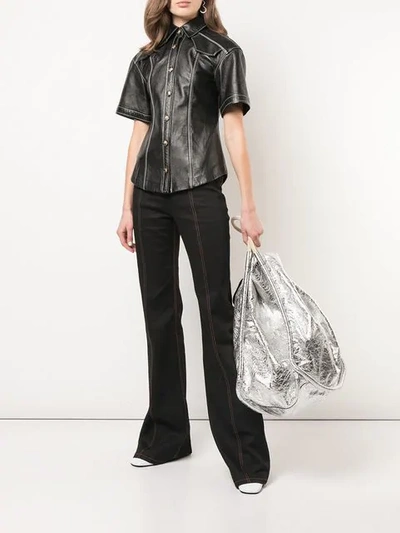 Shop Proenza Schouler Leather Short Sleeve Top In Black