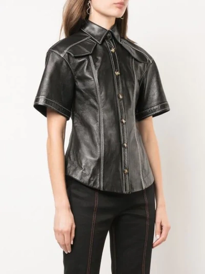 Shop Proenza Schouler Leather Short Sleeve Top In Black