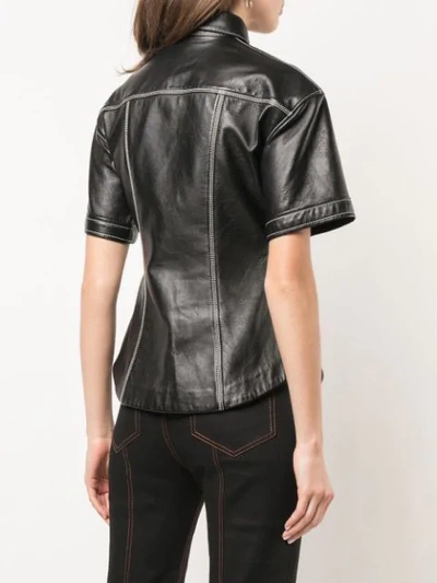 Shop Proenza Schouler Leather Short Sleeve Top In Black