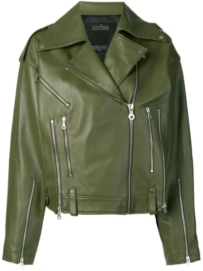 Shop Rokh Double-breasted Biker Jacket - Green