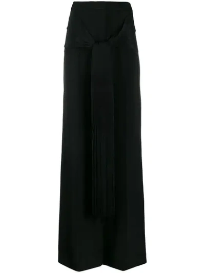 Shop Stella Mccartney Fringed Tie Waist Palazzo Trousers In Black