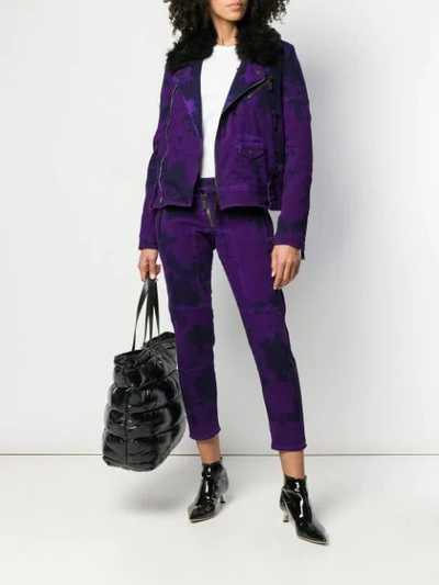 Shop Dsquared2 Denim Biker Jacket With Fur-collar In Purple
