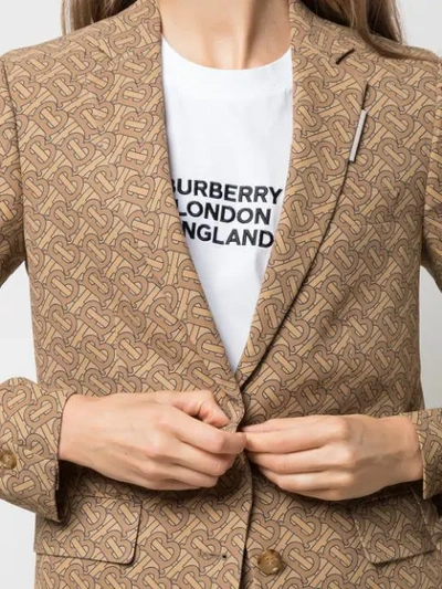 Shop Burberry Monogram Print Slim-fit Blazer In Brown