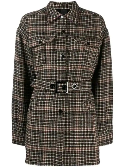 Shop Pinko Check Print Belted Jacket In Brown