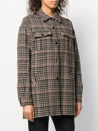 Shop Pinko Check Print Belted Jacket In Brown