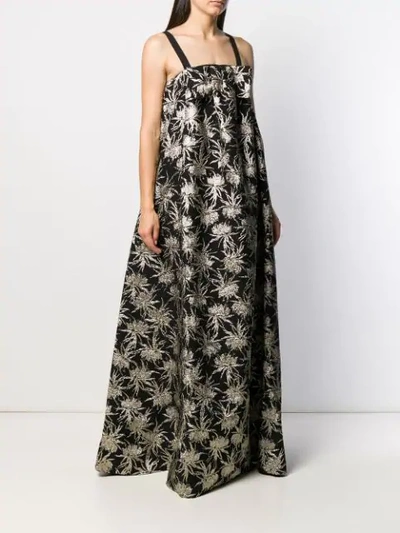 Shop Rochas Floral Embroidered Evening Gown In 001 Black