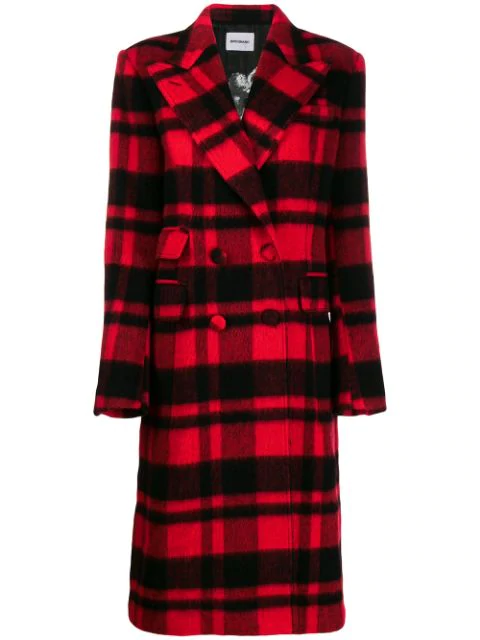Brognano Checked Double-breasted Coat In Red | ModeSens