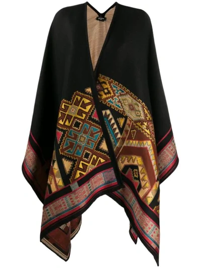 Shop Etro Aztec Cape Coat In Black