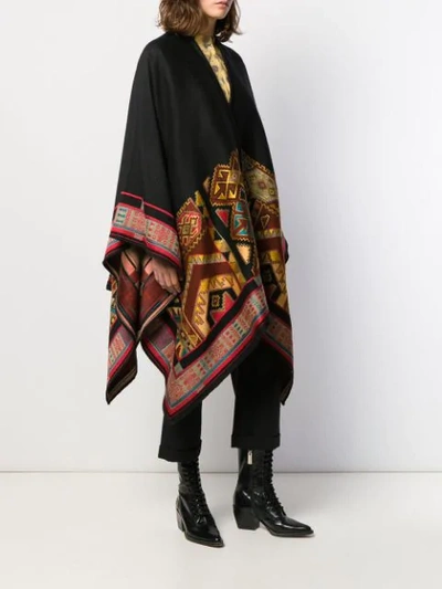 Shop Etro Aztec Cape Coat In Black