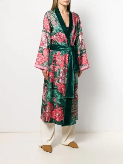 Shop F.r.s For Restless Sleepers Floral Print Robe Coat In Green