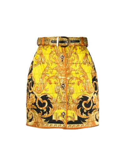 Shop Versace Barocco Print Skirt In Yellow