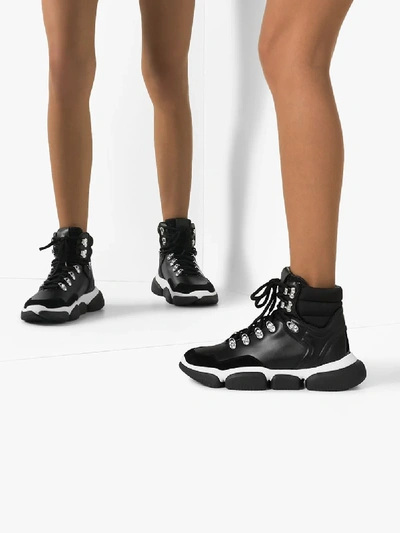 Shop Moncler Black Leather Ankle Boot Sneakers