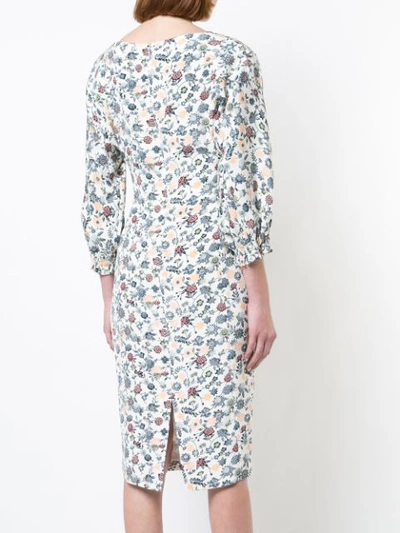 Shop Adam Lippes Floral Print Midi Dress - White