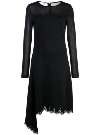Shop Oscar De La Renta Round Neck Lace Dress In Black